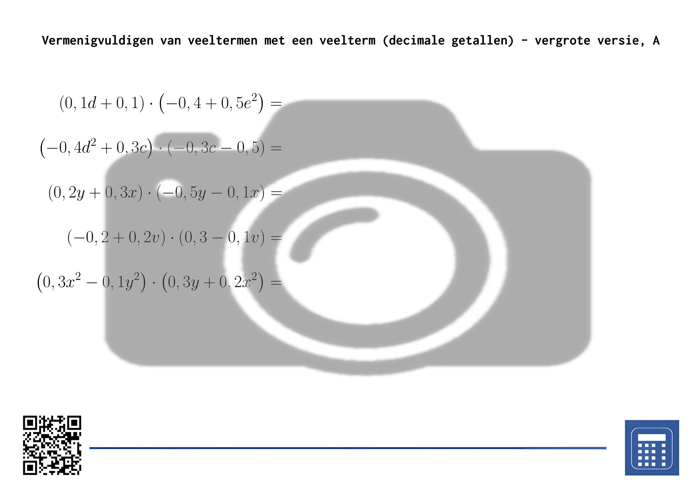Werkblad: Vermenigvuldigen van veeltermen met een veelterm (decimale getallen) - Afbeelding 3