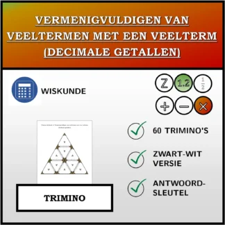 Trimino: Vermenigvuldigen van veeltermen met een veelterm (decimale getallen)