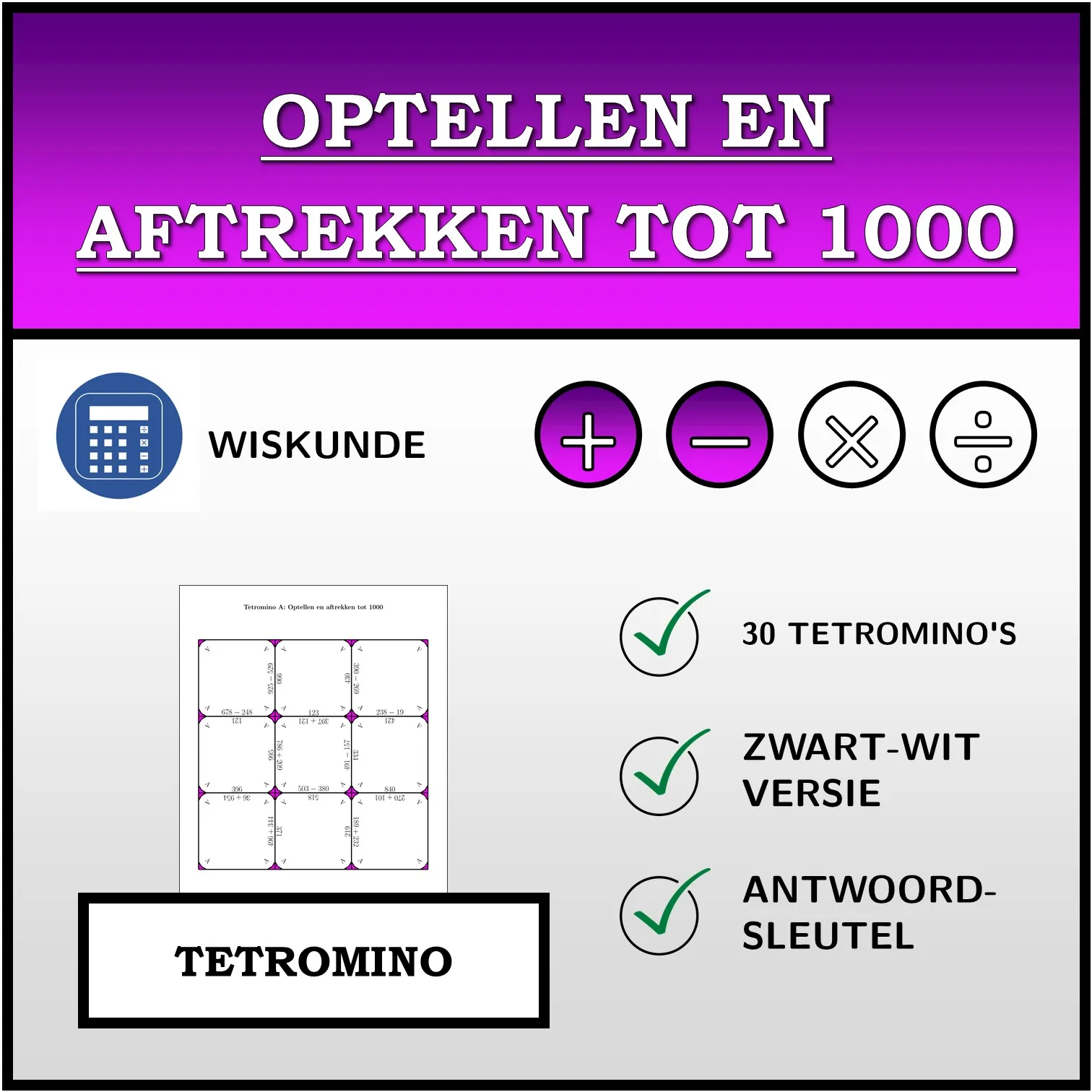 Tetromino: Optellen en aftrekken tot 1000