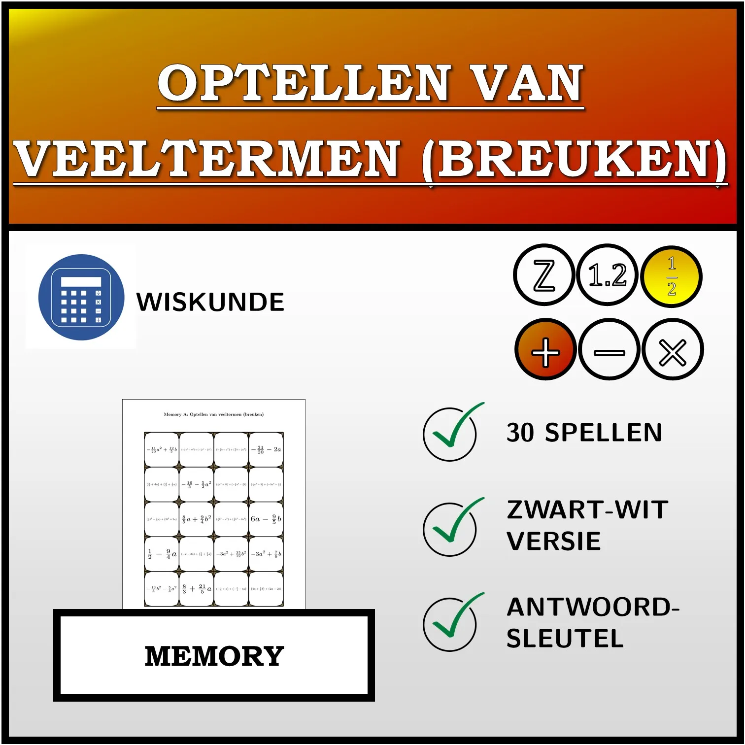 Memory: Optellen van veeltermen (breuken)
