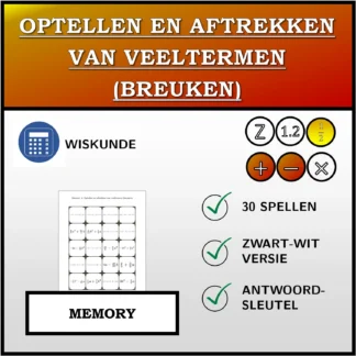 Memory: Optellen en aftrekken van veeltermen (breuken)