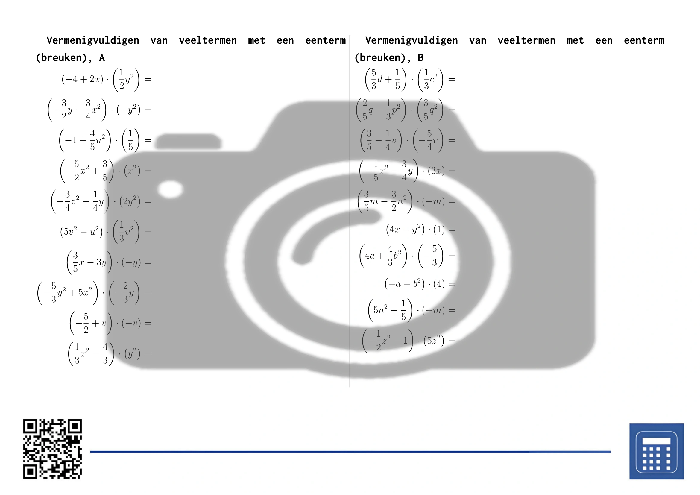 Werkblad: Vermenigvuldigen van veeltermen met een eenterm (breuken) - Afbeelding 2