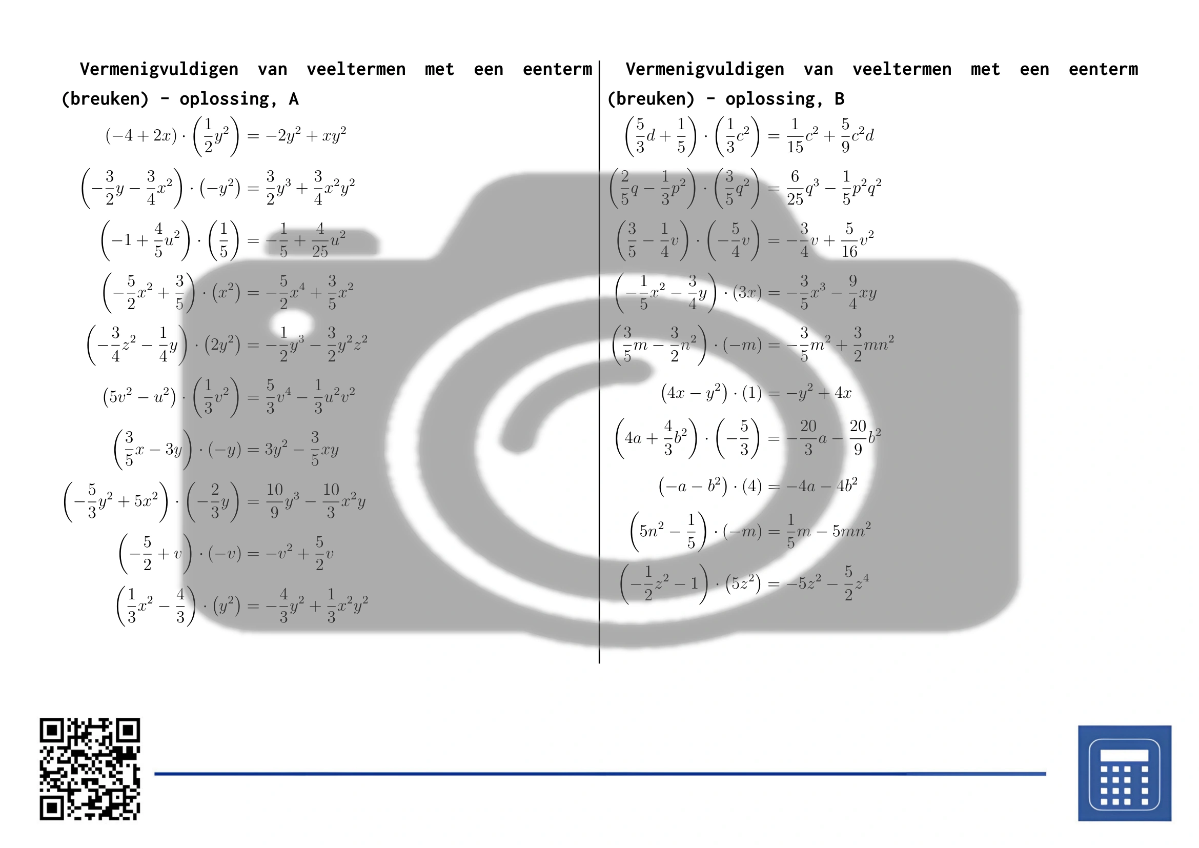 Werkblad: Vermenigvuldigen van veeltermen met een eenterm (breuken) - Afbeelding 4