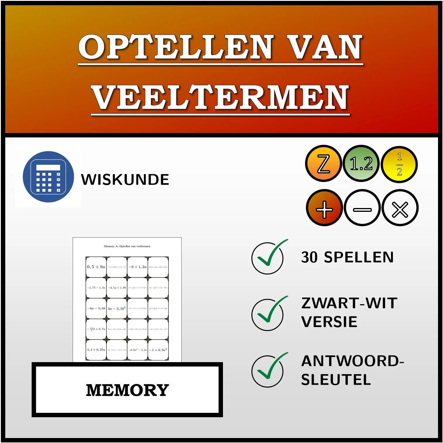 Memory: Optellen van veeltermen