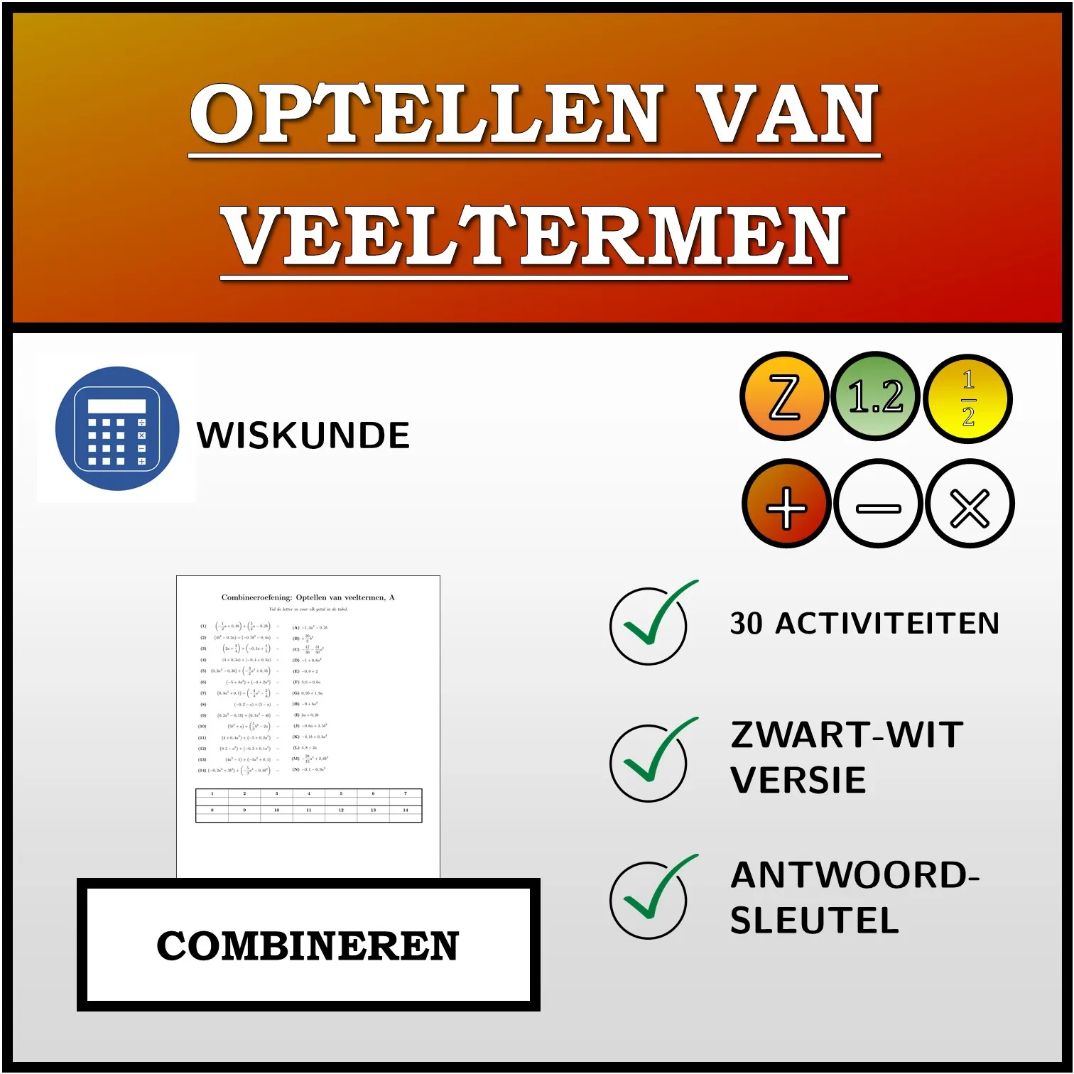 Combineeroefening: Optellen van veeltermen