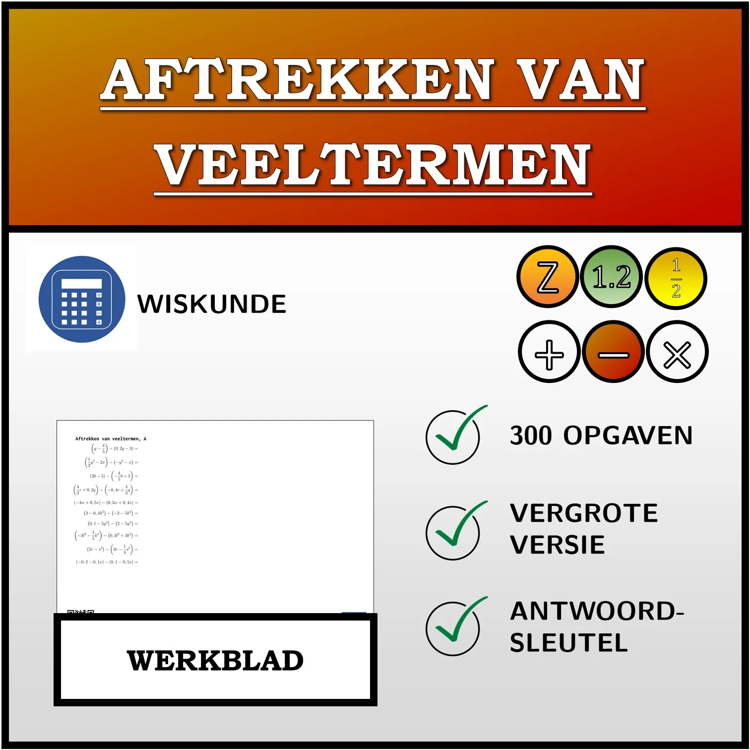 Werkblad: Aftrekken van veeltermen