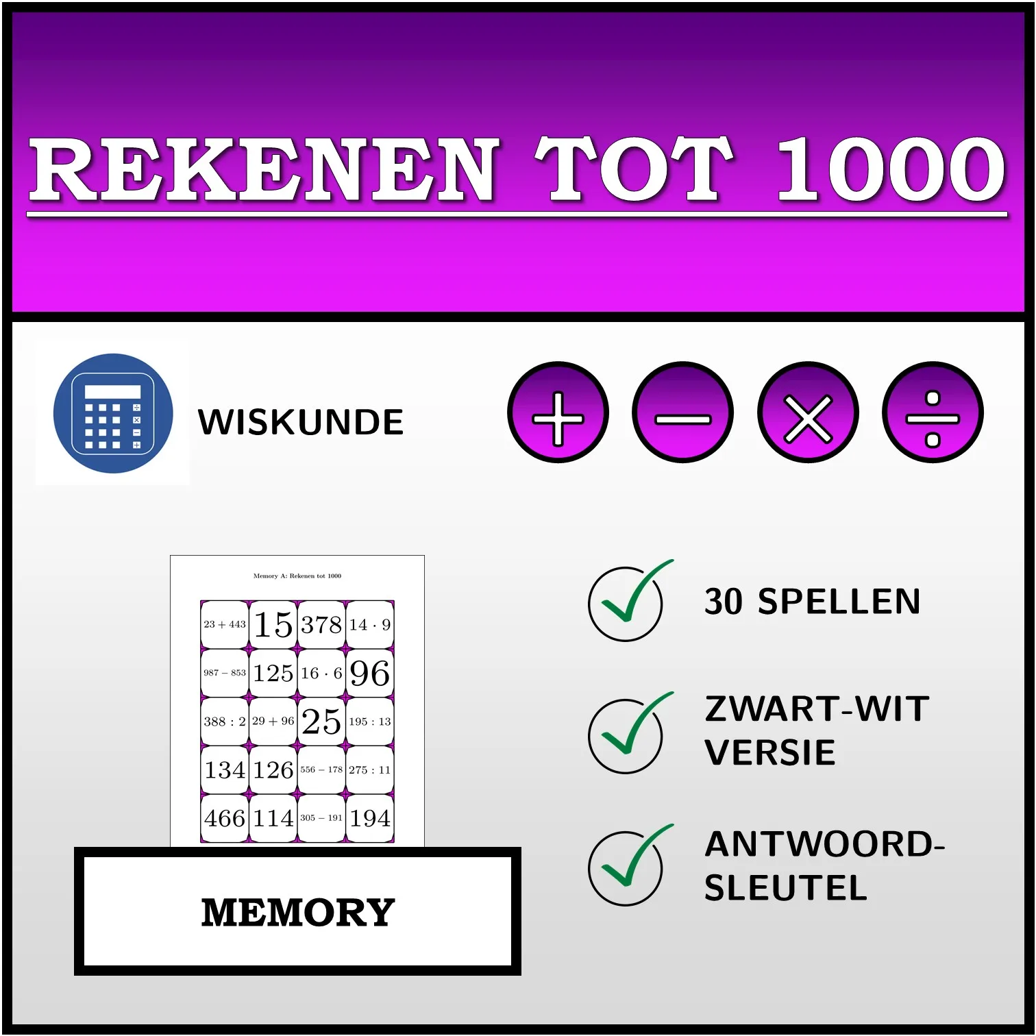 Memory: Rekenen tot 1000