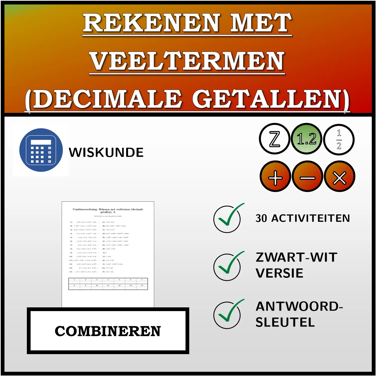 Combineeroefening: Rekenen met veeltermen (decimale getallen)