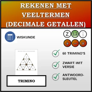 Trimino: Rekenen met veeltermen (decimale getallen)