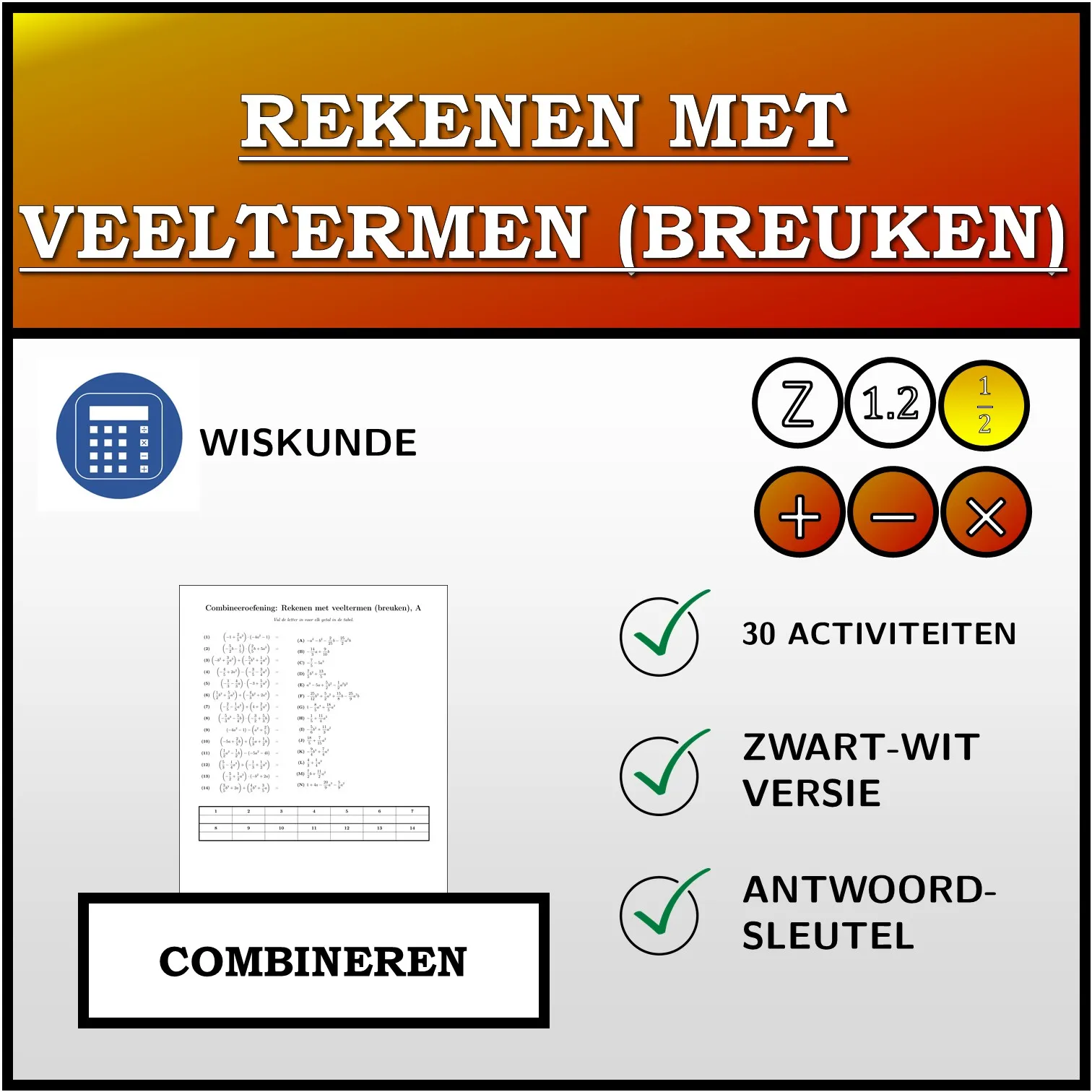 Combineeroefening: Rekenen met veeltermen (breuken)
