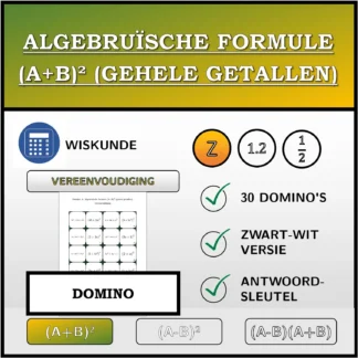 Domino: Algebruïsche formule (A+B)² (gehele getallen), vereenvoudiging