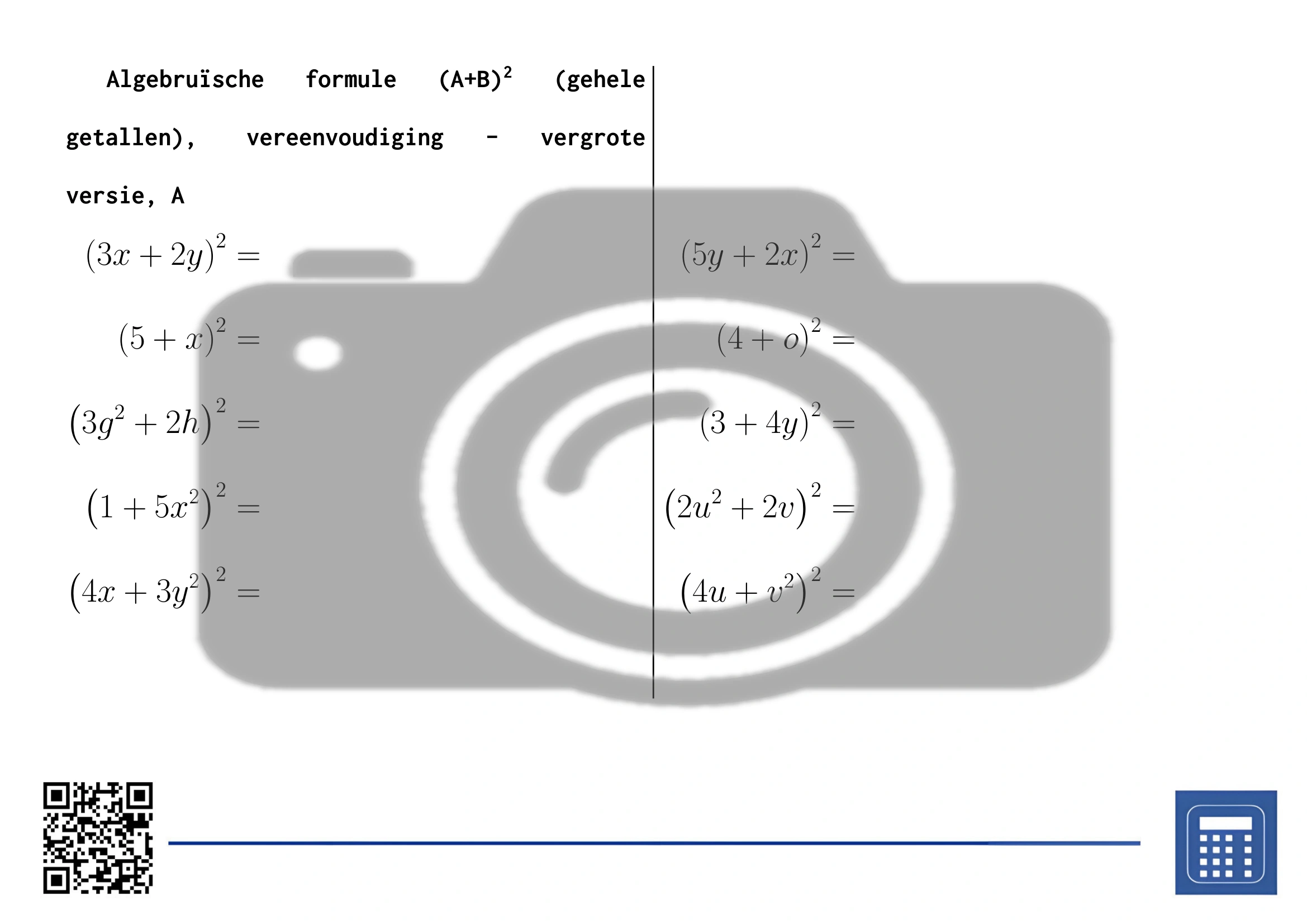 Werkblad: Algebruïsche formule (A+B)² (gehele getallen), vereenvoudiging - Afbeelding 3