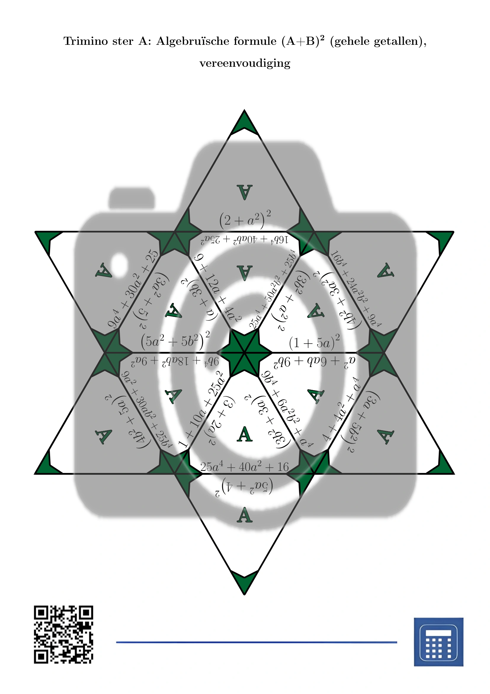 Trimino: Algebruïsche formule (A+B)² (gehele getallen), vereenvoudiging - Afbeelding 4