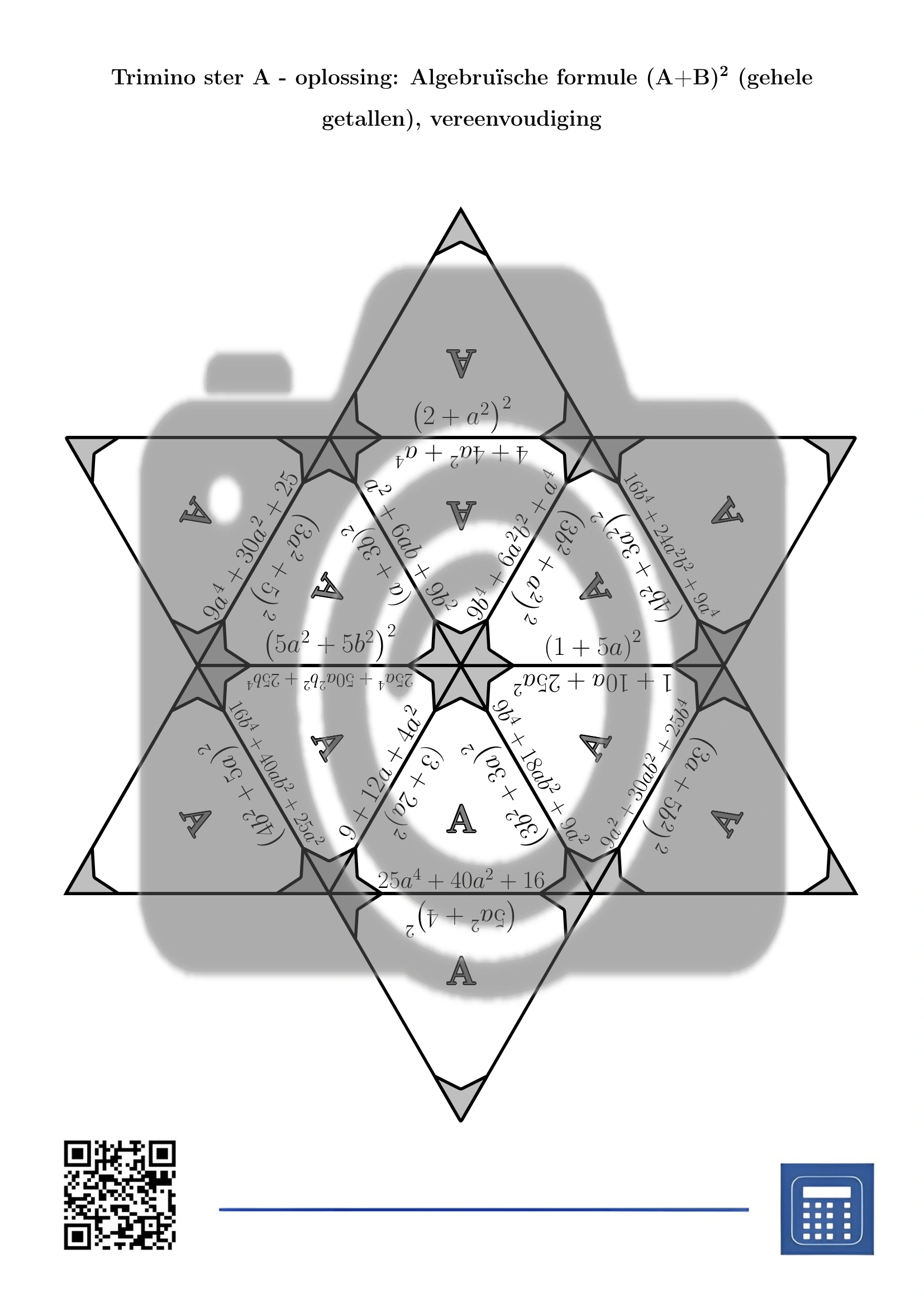 Trimino: Algebruïsche formule (A+B)² (gehele getallen), vereenvoudiging - Afbeelding 7
