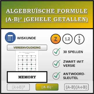 Memory: Algebruïsche formule (A-B)² (gehele getallen), vereenvoudiging