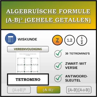 Tetromino: Algebruïsche formule (A-B)² (gehele getallen), vereenvoudiging