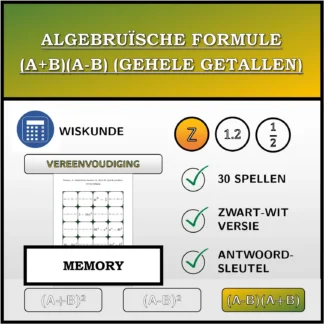 Memory: Algebruïsche formule (A+B)(A-B) (gehele getallen), vereenvoudiging