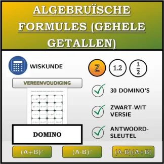 Domino: Algebruïsche formules (gehele getallen), vereenvoudiging