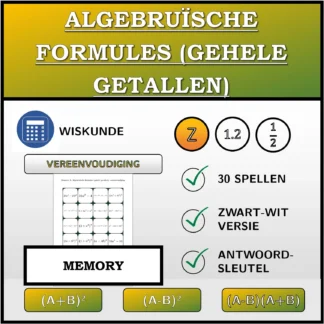 Memory: Algebruïsche formules (gehele getallen), vereenvoudiging