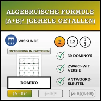 Domino: Algebruïsche formule (A+B)² (gehele getallen), ontbinding