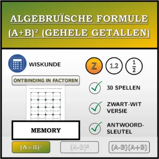 Memory: Algebruïsche formule (A+B)² (gehele getallen), ontbinding