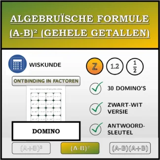 Domino: Algebruïsche formule (A-B)² (gehele getallen), ontbinding