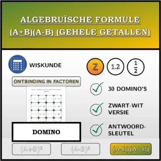 Domino: Algebruïsche formule (A+B)(A-B) (gehele getallen), ontbinding