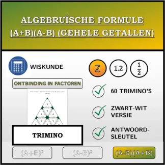 Trimino: Algebruïsche formule (A+B)(A-B) (gehele getallen), ontbinding