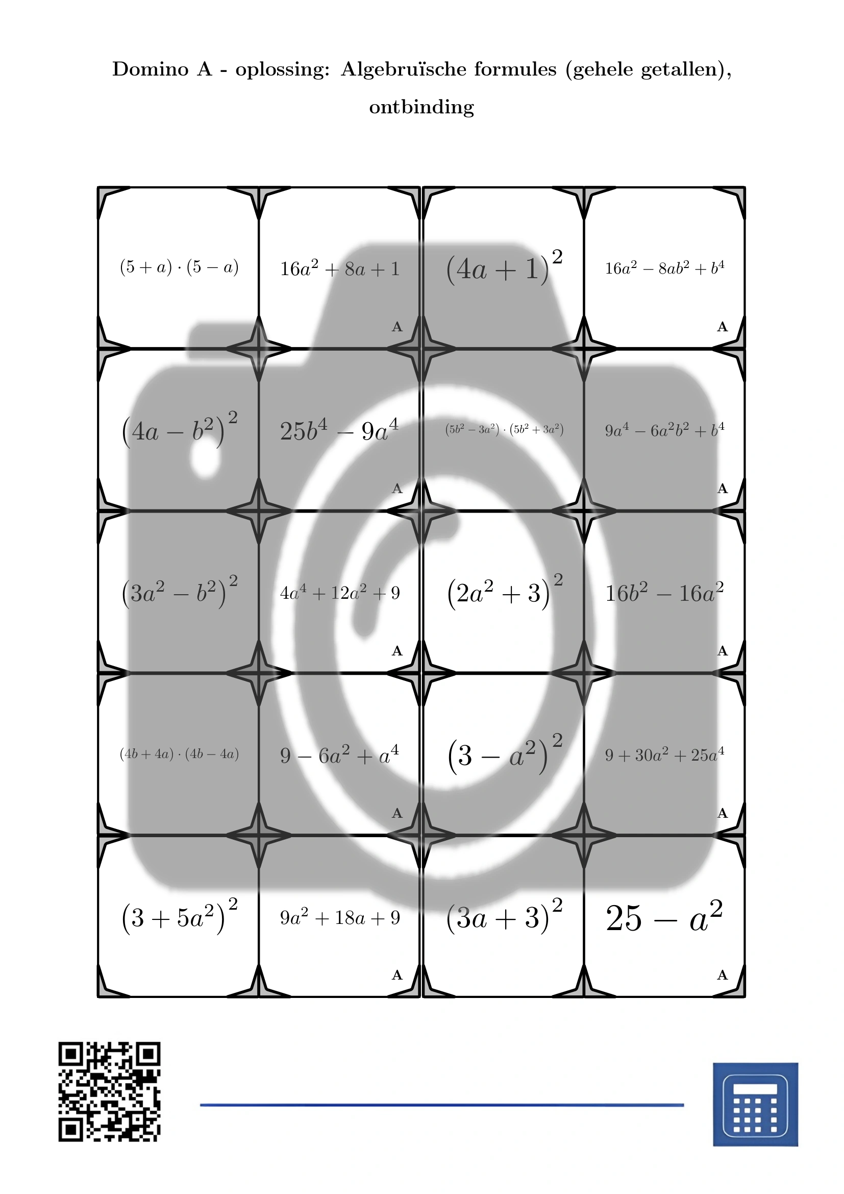 Domino: Algebruïsche formules (gehele getallen), ontbinding - Afbeelding 4