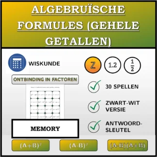 Memory: Algebruïsche formules (gehele getallen), ontbinding