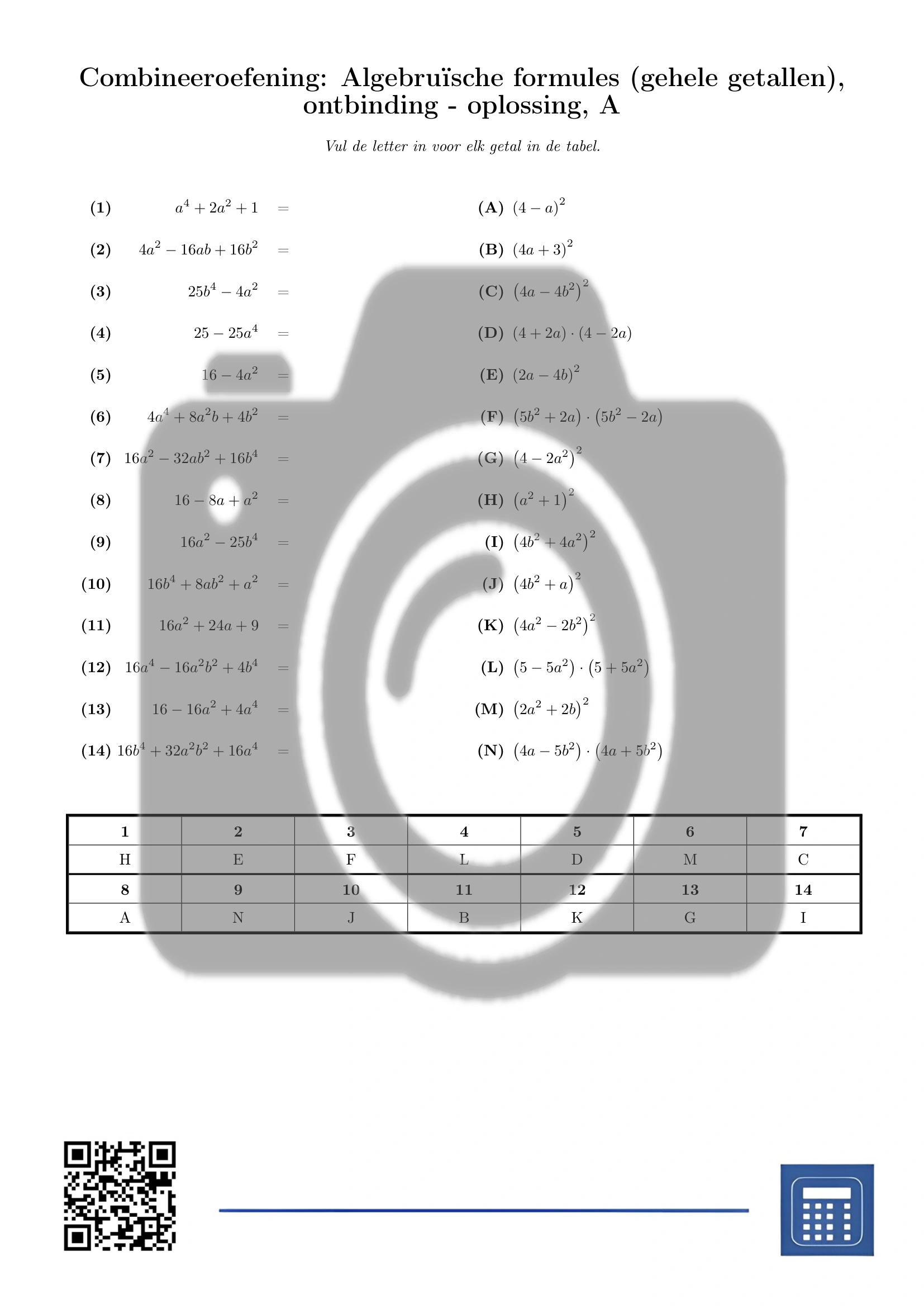 Combineeroefening: Algebruïsche formules (gehele getallen), ontbinding - Afbeelding 3