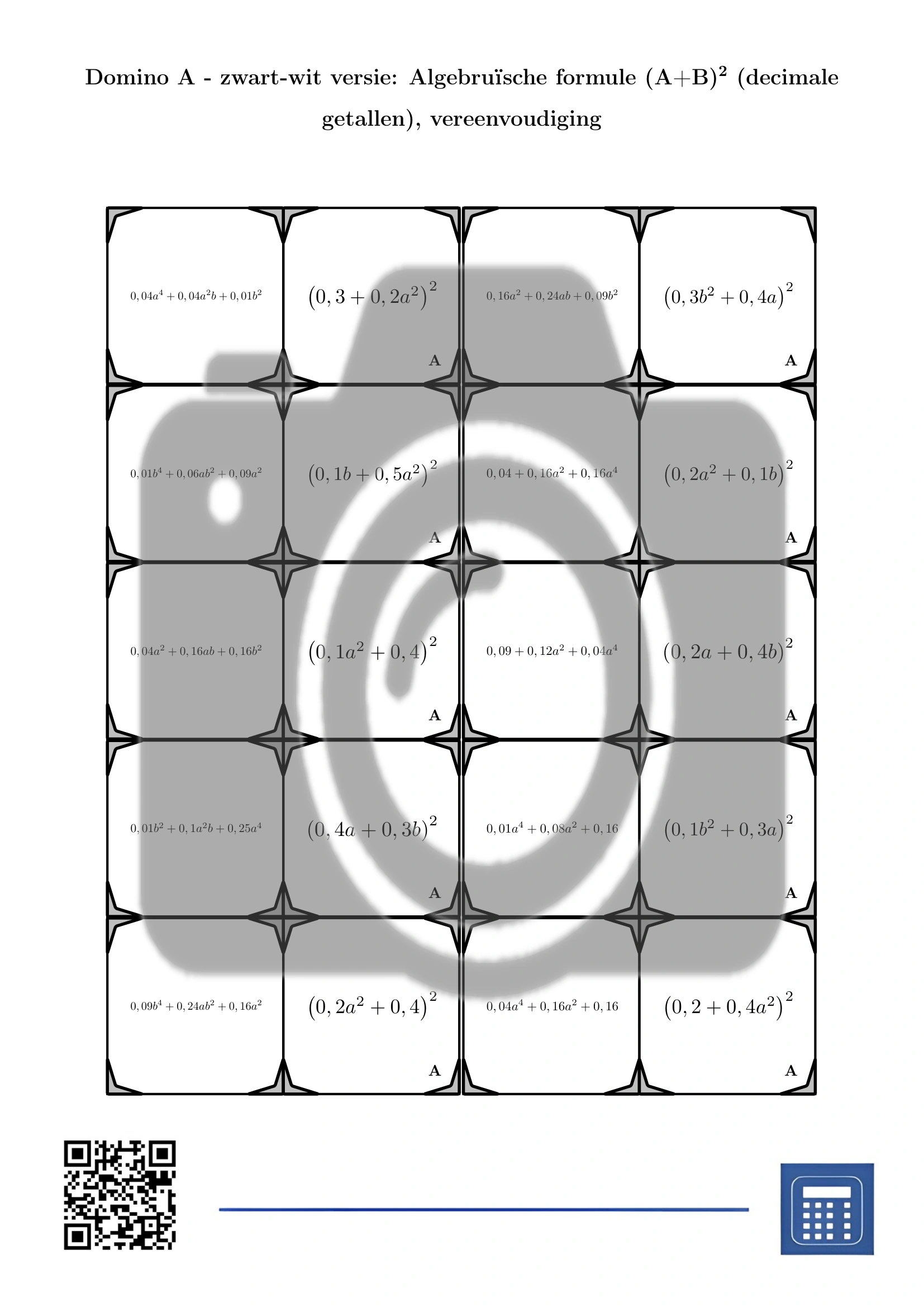 Domino: Algebruïsche formule (A+B)² (decimale getallen), vereenvoudiging - Afbeelding 3