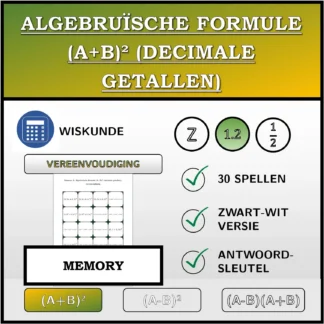 Memory: Algebruïsche formule (A+B)² (decimale getallen), vereenvoudiging