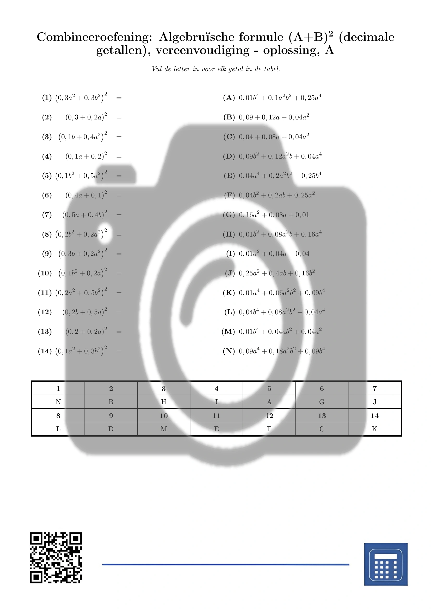 Combineeroefening: Algebruïsche formule (A+B)² (decimale getallen), vereenvoudiging - Afbeelding 3