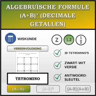 Tetromino: Algebruïsche formule (A+B)² (decimale getallen), vereenvoudiging