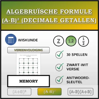 Memory: Algebruïsche formule (A-B)² (decimale getallen), vereenvoudiging