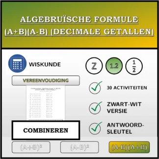 Combineeroefening: Algebruïsche formule (A+B)(A-B) (decimale getallen), vereenvoudiging