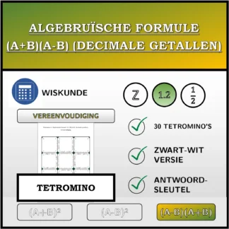 Tetromino: Algebruïsche formule (A+B)(A-B) (decimale getallen), vereenvoudiging