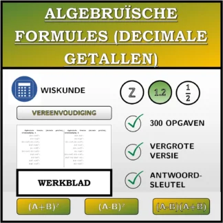 Werkblad: Algebruïsche formules (decimale getallen), vereenvoudiging