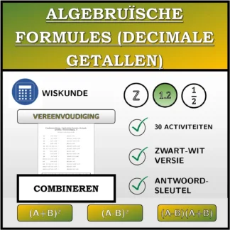 Combineeroefening: Algebruïsche formules (decimale getallen), vereenvoudiging