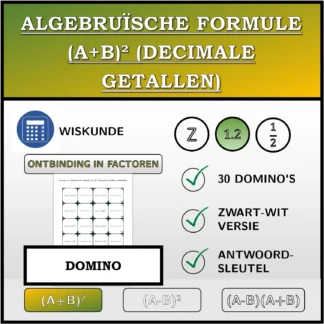 Domino: Algebruïsche formule (A+B)² (decimale getallen), ontbinding