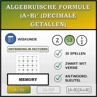 Memory: Algebruïsche formule (A+B)² (decimale getallen), ontbinding
