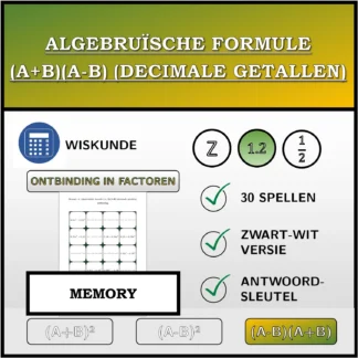 Memory: Algebruïsche formule (A+B)(A-B) (decimale getallen), ontbinding