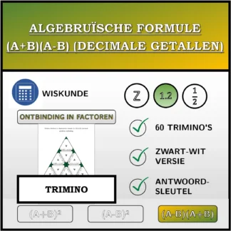 Trimino: Algebruïsche formule (A+B)(A-B) (decimale getallen), ontbinding