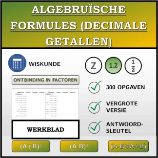 Werkblad: Algebruïsche formules (decimale getallen), ontbinding