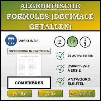 Combineeroefening: Algebruïsche formules (decimale getallen), ontbinding