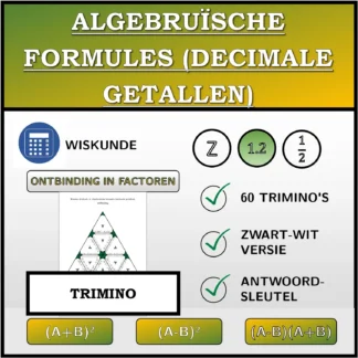 Trimino: Algebruïsche formules (decimale getallen), ontbinding