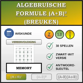 Memory: Algebruïsche formule (A+B)² (breuken), vereenvoudiging