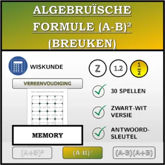 Memory: Algebruïsche formule (A-B)² (breuken), vereenvoudiging
