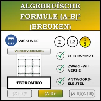 Tetromino: Algebruïsche formule (A-B)² (breuken), vereenvoudiging